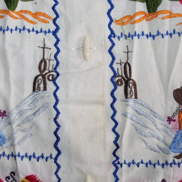Vintage Handmade Mexican Embroidered Button Up Tunic Shirt Unisex S/M